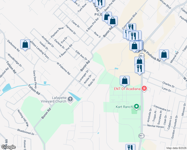 map of restaurants, bars, coffee shops, grocery stores, and more near 213 Rials Drive in Lafayette