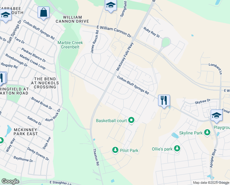 map of restaurants, bars, coffee shops, grocery stores, and more near McKinney Falls Parkway in Austin