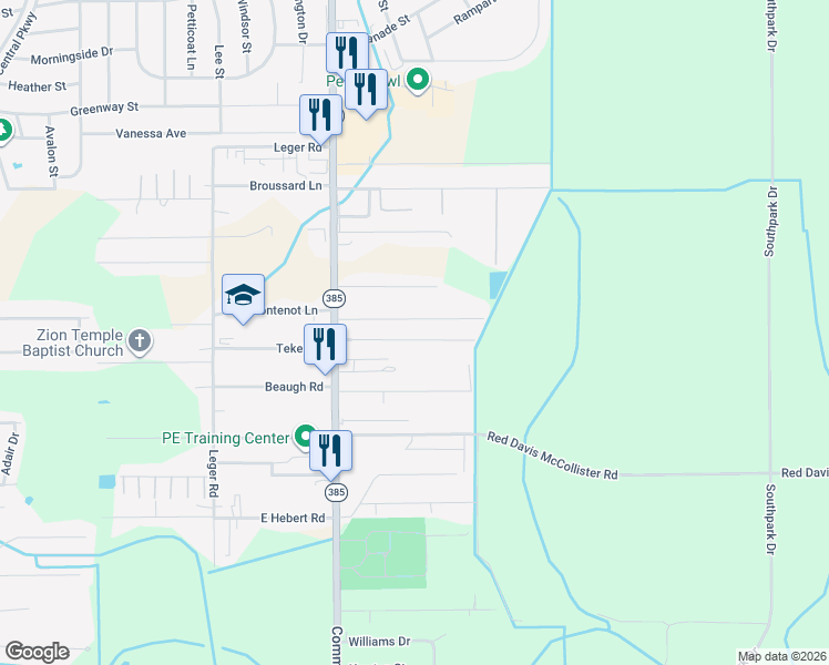 map of restaurants, bars, coffee shops, grocery stores, and more near 822 Lebleu Road in Lake Charles