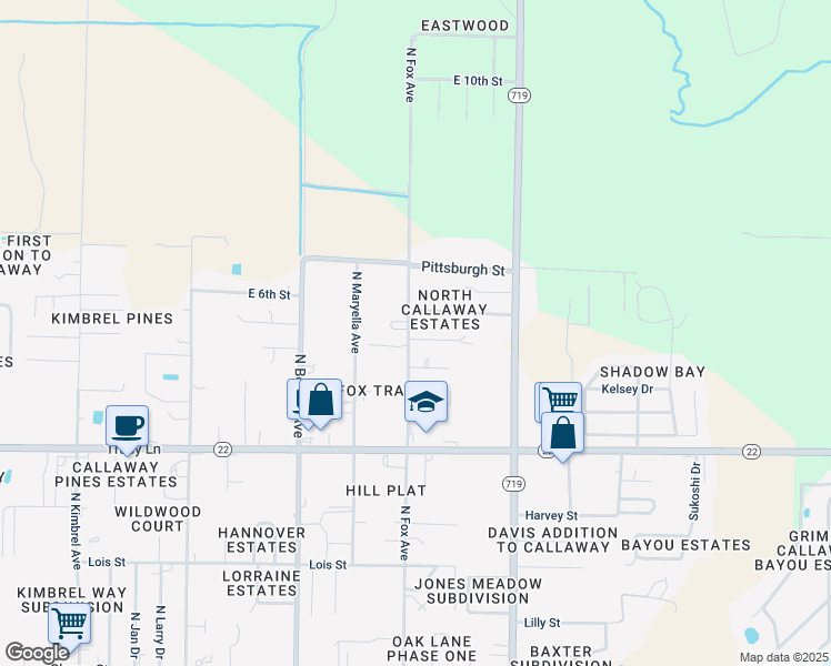 map of restaurants, bars, coffee shops, grocery stores, and more near 7124 Massachusetts Street in Panama City