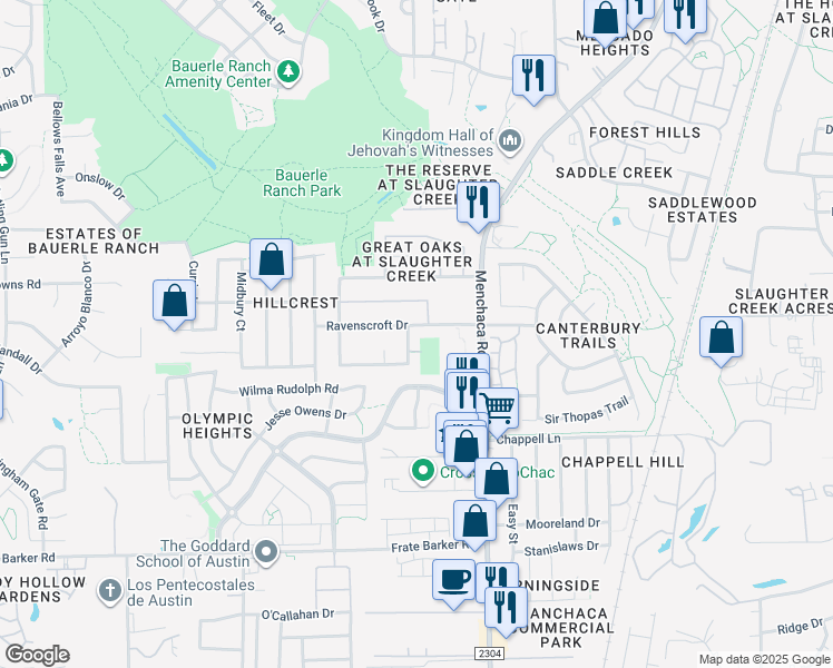 map of restaurants, bars, coffee shops, grocery stores, and more near 2012 Ravenscroft Drive in Austin