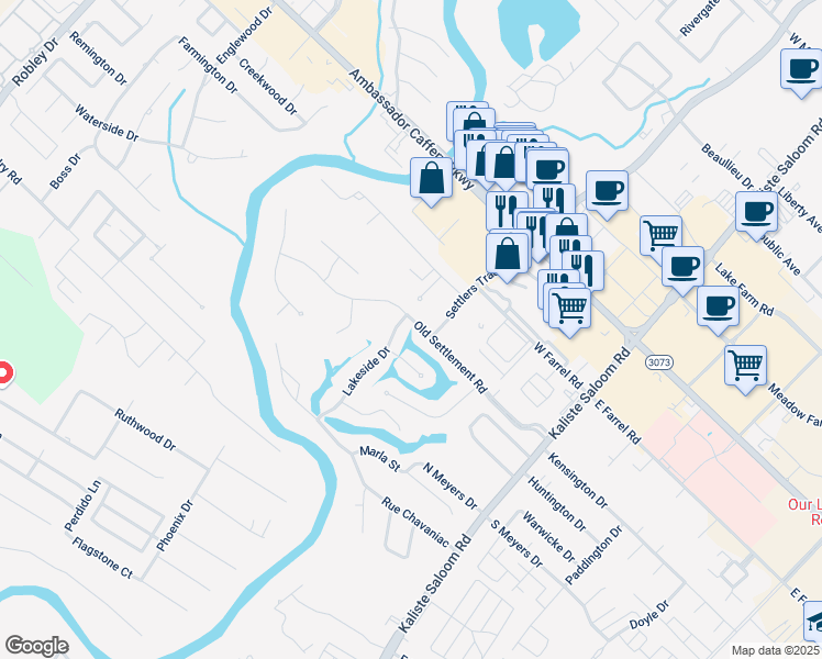 map of restaurants, bars, coffee shops, grocery stores, and more near 335 Old Settlement Road in Lafayette