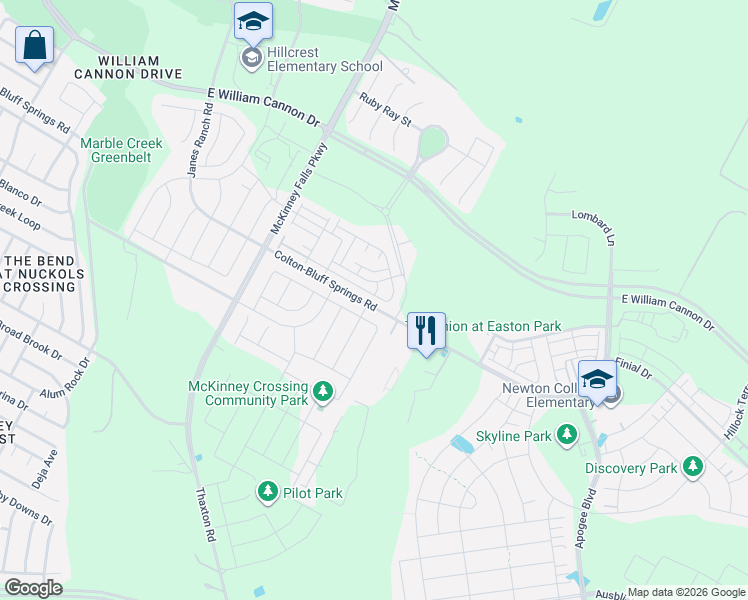 map of restaurants, bars, coffee shops, grocery stores, and more near 7418 Harmony Shoals Bend in Austin