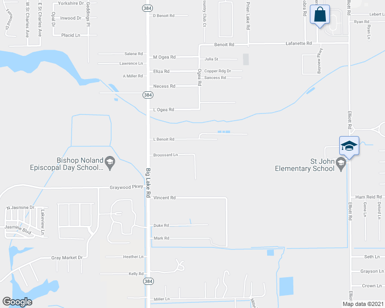 map of restaurants, bars, coffee shops, grocery stores, and more near 3445 Broussard Lane in Lake Charles