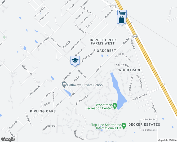 map of restaurants, bars, coffee shops, grocery stores, and more near 714 Coe Road in Pinehurst