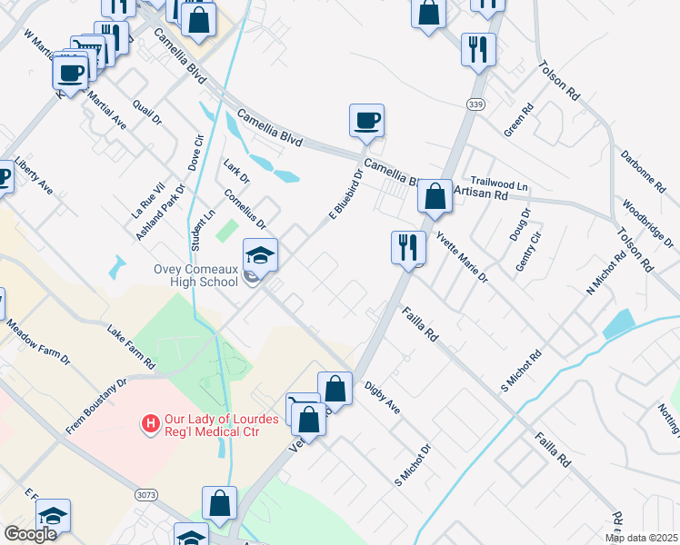 map of restaurants, bars, coffee shops, grocery stores, and more near 123 Meadowlark Loop in Lafayette