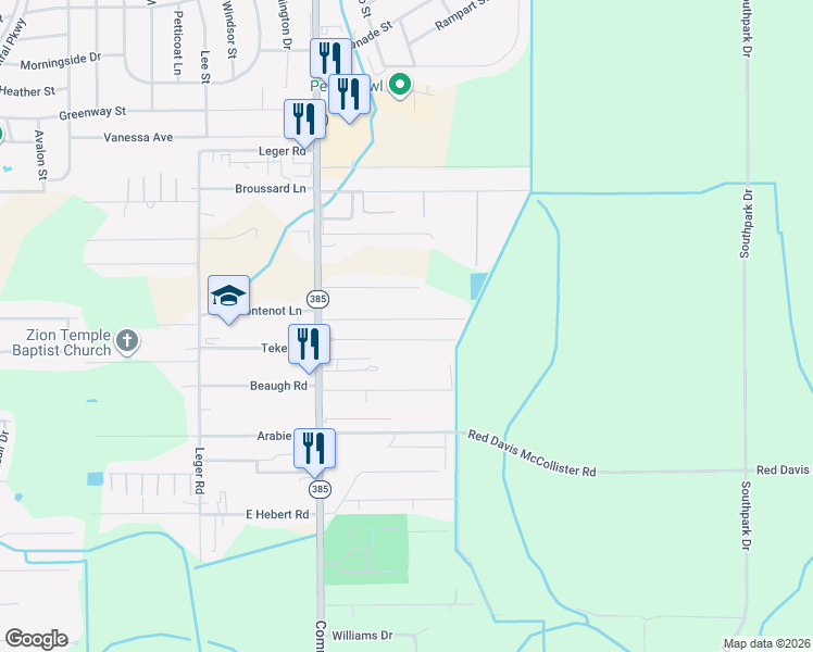 map of restaurants, bars, coffee shops, grocery stores, and more near 812 Manuel Road in Lake Charles