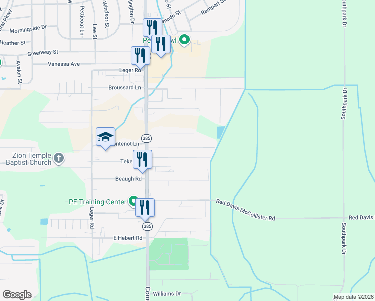 map of restaurants, bars, coffee shops, grocery stores, and more near 817 Manuel Road in Lake Charles