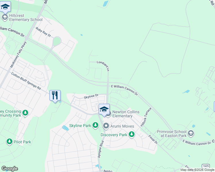 map of restaurants, bars, coffee shops, grocery stores, and more near 8478 Colton-Bluff Springs Road in Austin