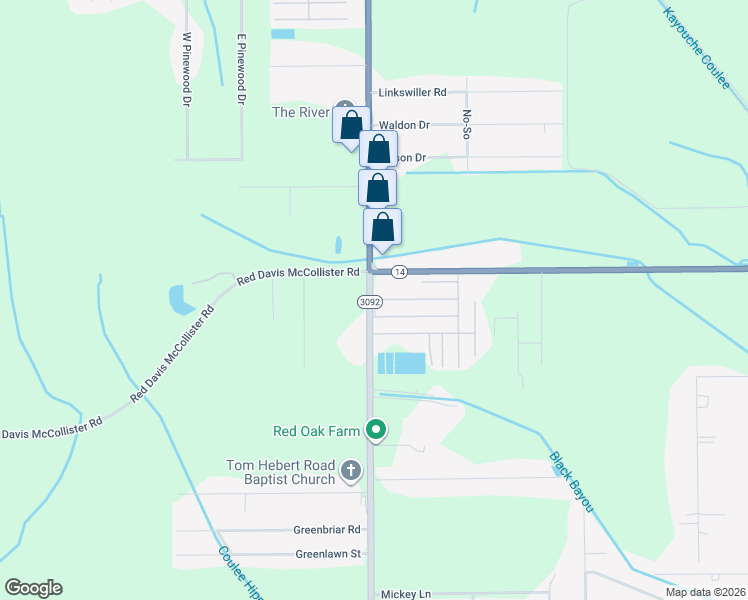 map of restaurants, bars, coffee shops, grocery stores, and more near 5800-5856 Tom Hebert Road in Lake Charles