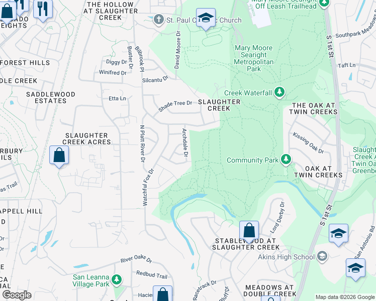 map of restaurants, bars, coffee shops, grocery stores, and more near 10609 Archdale Drive in Austin