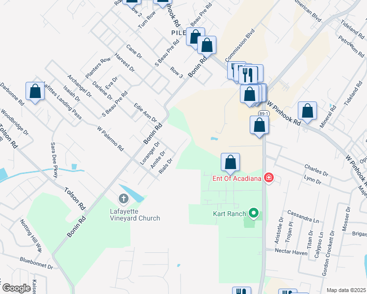 map of restaurants, bars, coffee shops, grocery stores, and more near 116 Rials Drive in Lafayette