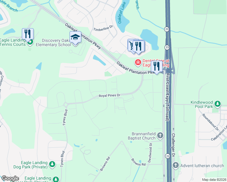 map of restaurants, bars, coffee shops, grocery stores, and more near 565 Heath Point Court in Orange Park