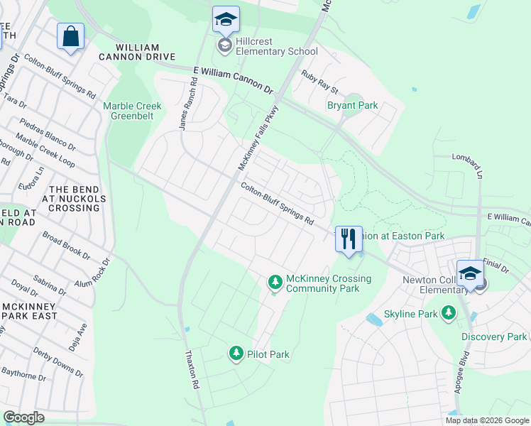 map of restaurants, bars, coffee shops, grocery stores, and more near 7245-7351 Colton-Bluff Springs Road in Austin