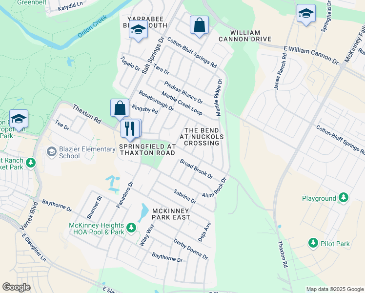 map of restaurants, bars, coffee shops, grocery stores, and more near 8011 Rosenberry Drive in Austin