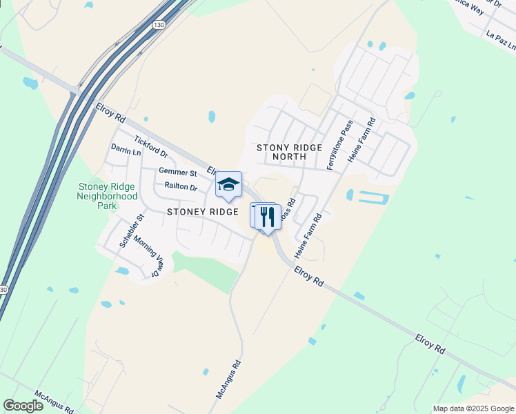 map of restaurants, bars, coffee shops, grocery stores, and more near 7010 Elroy Road in Austin