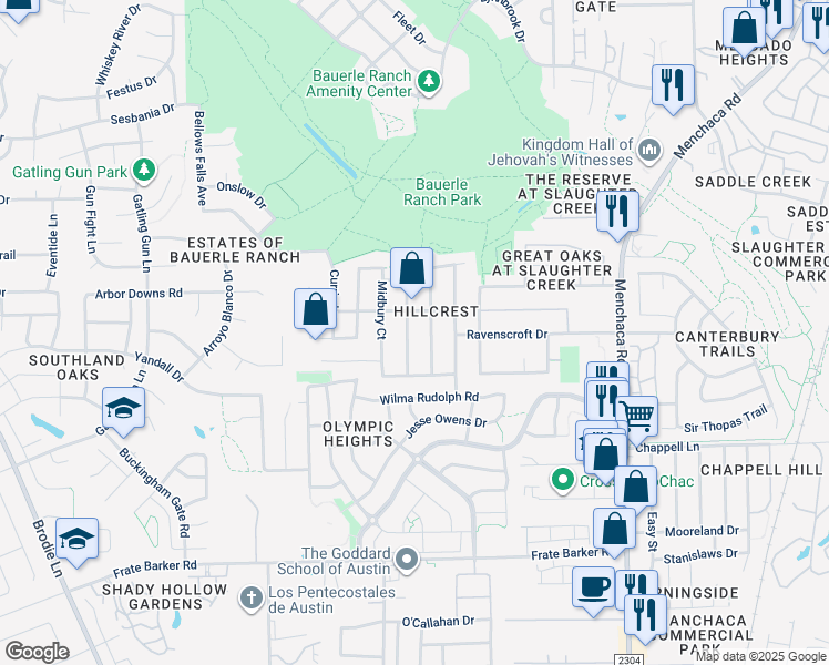 map of restaurants, bars, coffee shops, grocery stores, and more near 11317 Blairview Lane in Austin