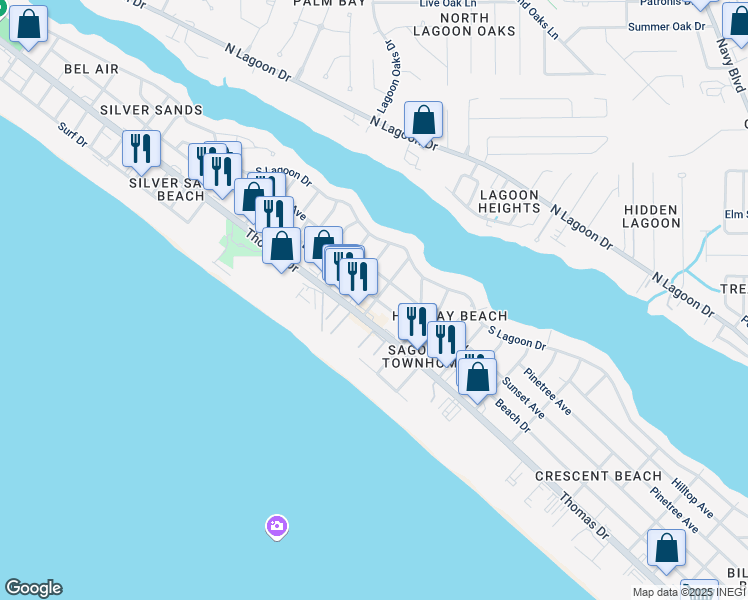 map of restaurants, bars, coffee shops, grocery stores, and more near 4010 Upas Street in Panama City Beach
