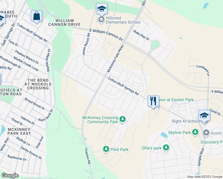 map of restaurants, bars, coffee shops, grocery stores, and more near 7245-7351 Colton-Bluff Springs Road in Austin