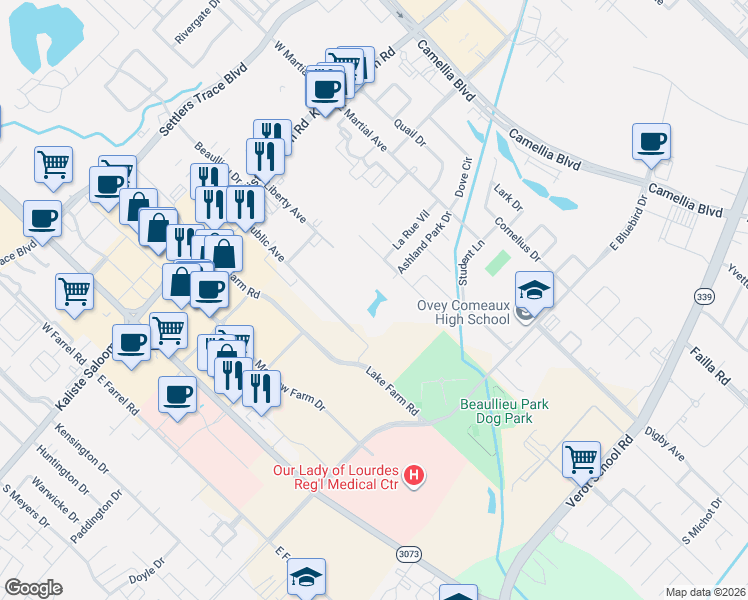 map of restaurants, bars, coffee shops, grocery stores, and more near 215 Republic Avenue in Lafayette