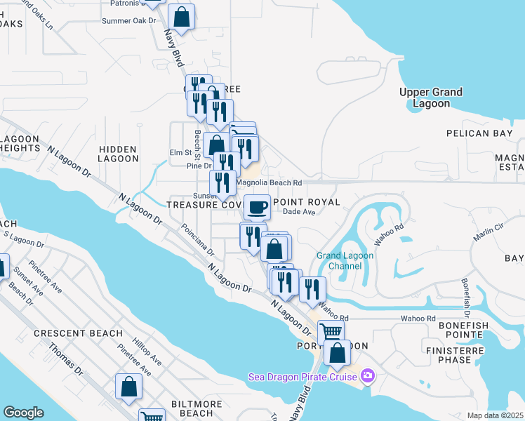 map of restaurants, bars, coffee shops, grocery stores, and more near 2617 Albert Avenue in Panama City