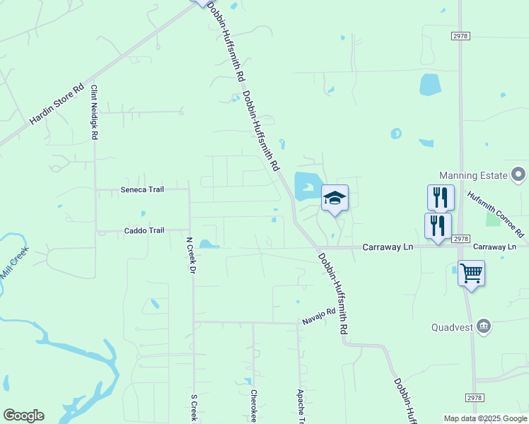 map of restaurants, bars, coffee shops, grocery stores, and more near 27703 Dobbin-Huffsmith Road in Magnolia