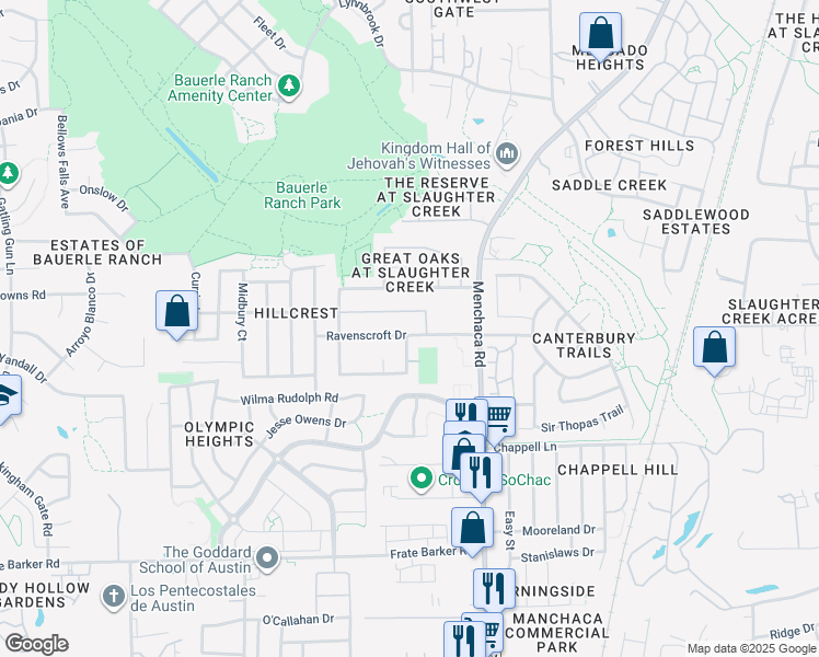 map of restaurants, bars, coffee shops, grocery stores, and more near 2012 Ravenscroft Drive in Austin