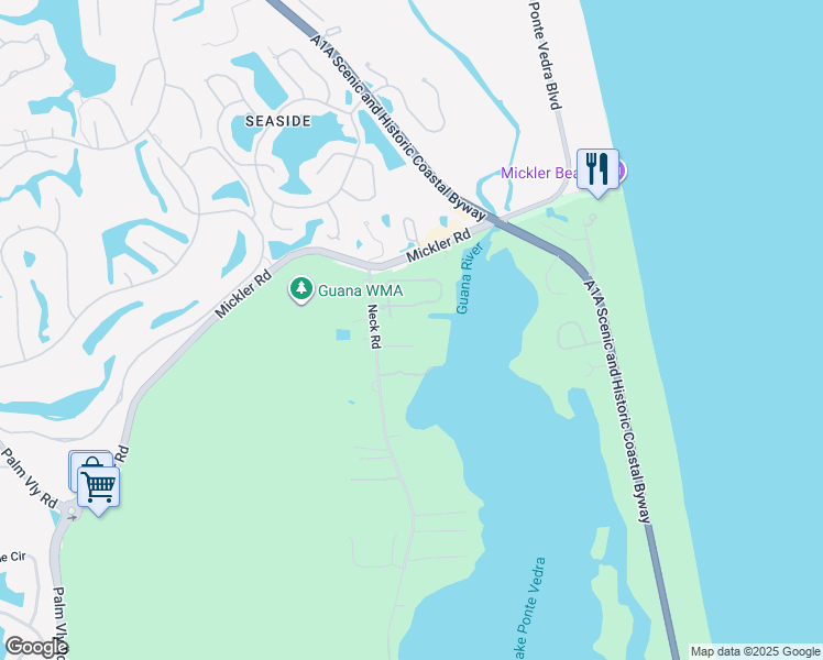 map of restaurants, bars, coffee shops, grocery stores, and more near 1126 Neck Road in Ponte Vedra Beach