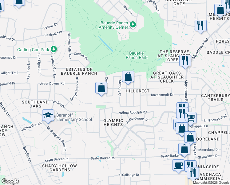 map of restaurants, bars, coffee shops, grocery stores, and more near 11309 Chatam Berry Lane in Austin