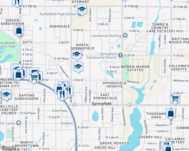 map of restaurants, bars, coffee shops, grocery stores, and more near 3607 East 5th Street in Panama City