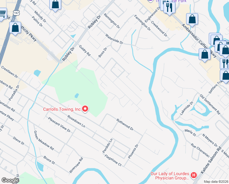map of restaurants, bars, coffee shops, grocery stores, and more near 210 English Gardens Parkway in Lafayette