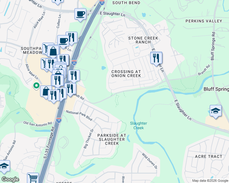 map of restaurants, bars, coffee shops, grocery stores, and more near 1819 Melissa Oaks Lane in Austin