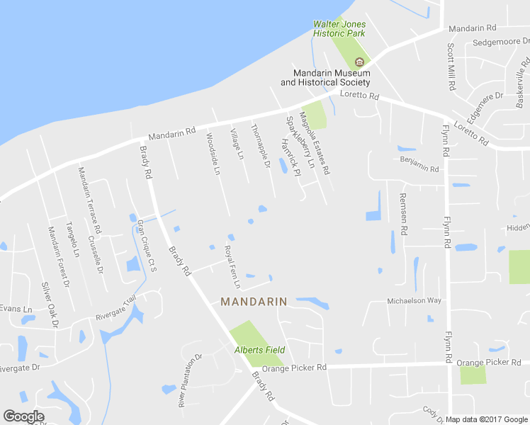map of restaurants, bars, coffee shops, grocery stores, and more near 11698 Thornapple Drive in Jacksonville