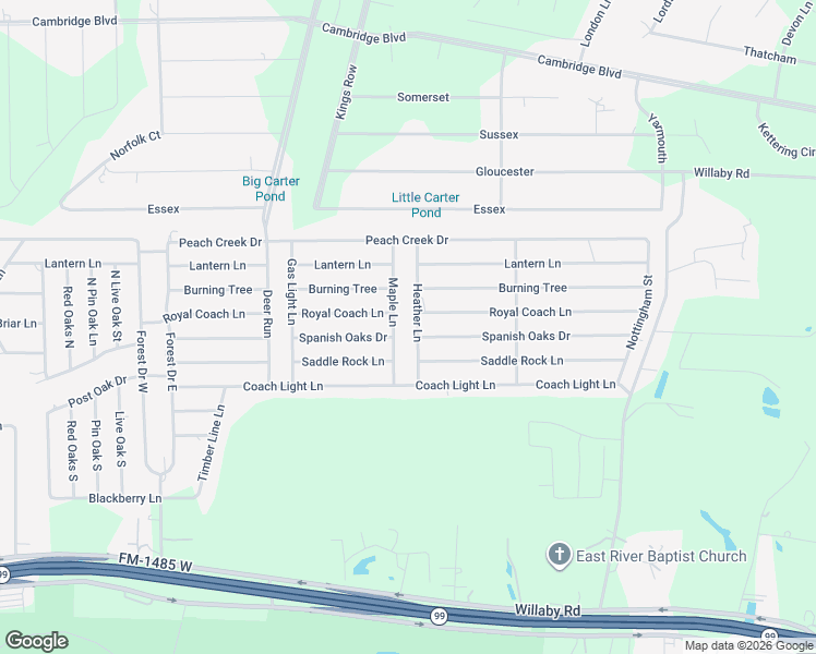 map of restaurants, bars, coffee shops, grocery stores, and more near 19730 Heather Lane in New Caney