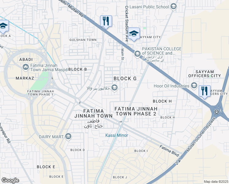 map of restaurants, bars, coffee shops, grocery stores, and more near in Multan
