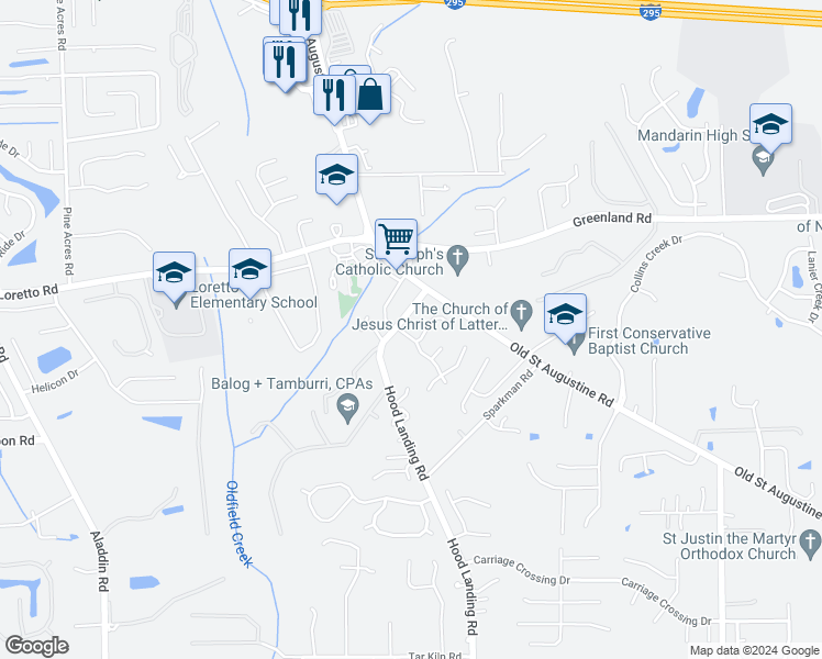 map of restaurants, bars, coffee shops, grocery stores, and more near 11867 Gran Meadows Way in Jacksonville
