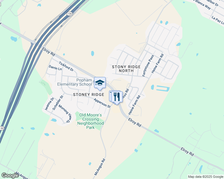map of restaurants, bars, coffee shops, grocery stores, and more near 7014 Elroy Road in Austin