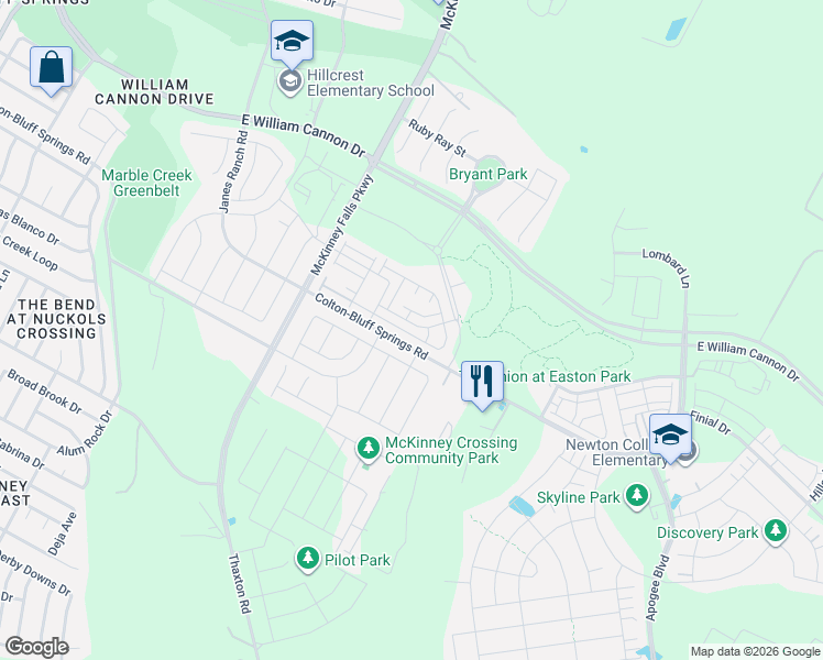 map of restaurants, bars, coffee shops, grocery stores, and more near 7408 Travertine Spring Drive in Austin