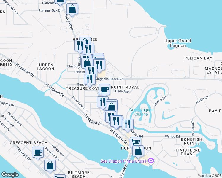 map of restaurants, bars, coffee shops, grocery stores, and more near 2617 Albert Avenue in Panama City