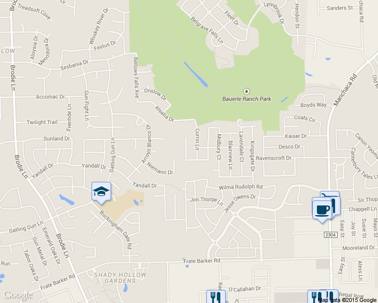 map of restaurants, bars, coffee shops, grocery stores, and more near 11305 Crest Meadow Lane in Austin