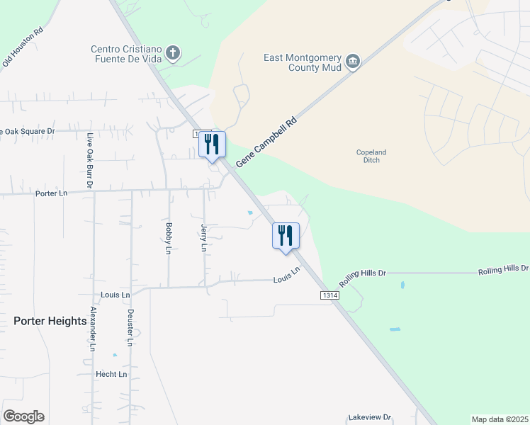 map of restaurants, bars, coffee shops, grocery stores, and more near Farm to Market Road 1314 in New Caney