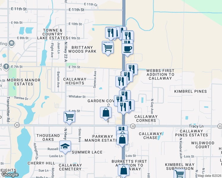 map of restaurants, bars, coffee shops, grocery stores, and more near 528 Camellia Avenue in Panama City