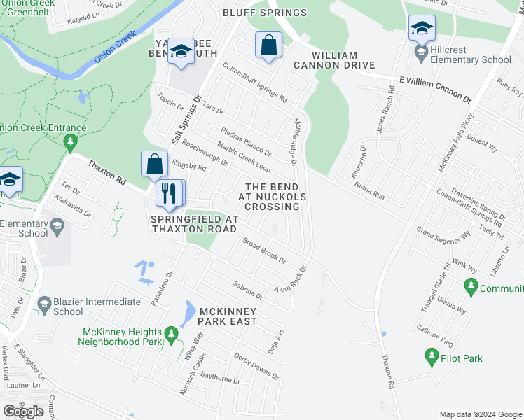 map of restaurants, bars, coffee shops, grocery stores, and more near 8001 Forbsdale Drive in Austin