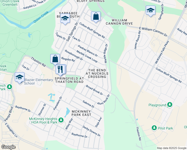 map of restaurants, bars, coffee shops, grocery stores, and more near 8001 Forbsdale Drive in Austin