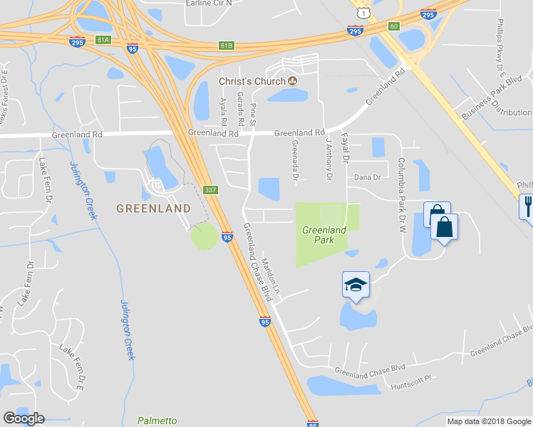map of restaurants, bars, coffee shops, grocery stores, and more near 6238 Devonhurst Drive in Jacksonville