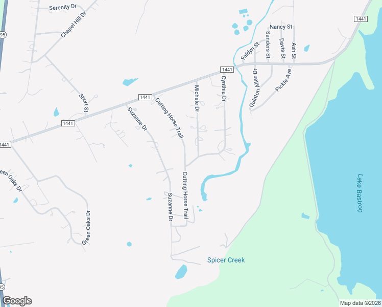map of restaurants, bars, coffee shops, grocery stores, and more near 166 Michele Drive in Bastrop