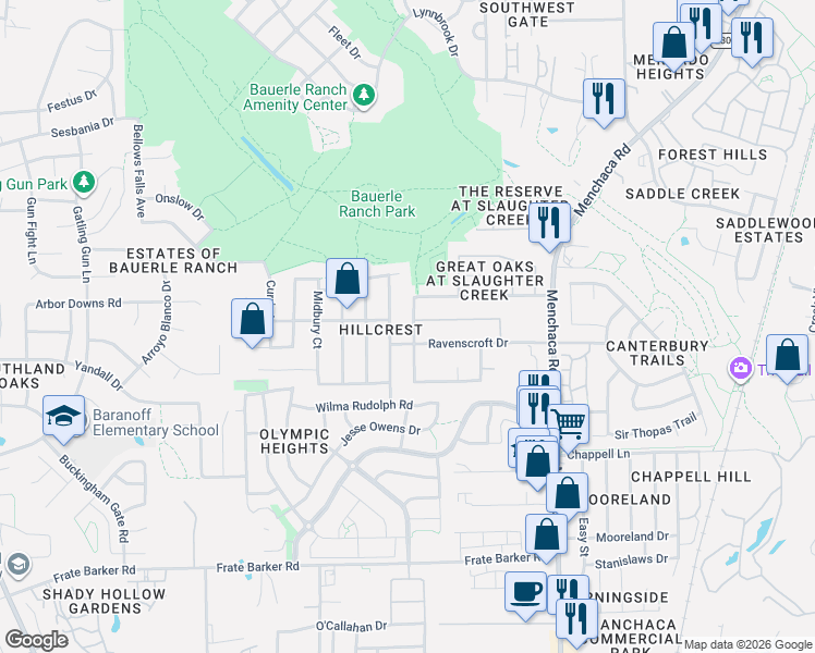 map of restaurants, bars, coffee shops, grocery stores, and more near 11232 Pickard Lane in Austin