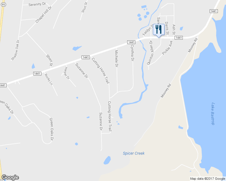 map of restaurants, bars, coffee shops, grocery stores, and more near 166 Michele Drive in Bastrop