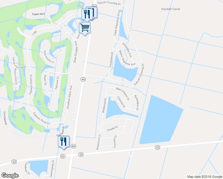 map of restaurants, bars, coffee shops, grocery stores, and more near 41143 New Orleans Drive in Sorrento