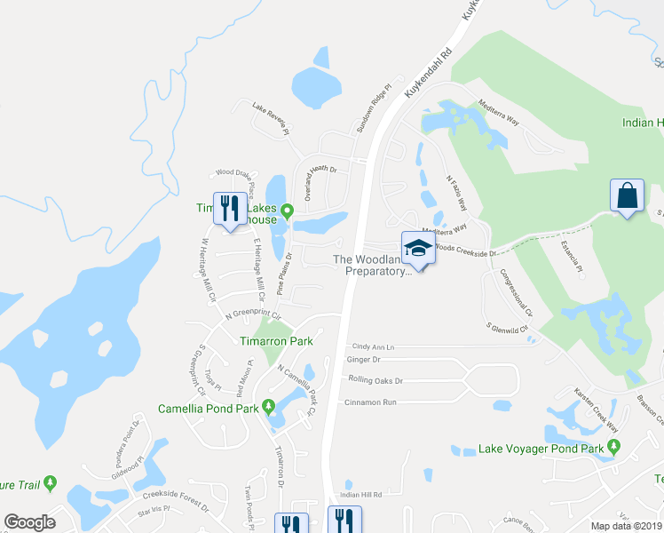 map of restaurants, bars, coffee shops, grocery stores, and more near 2 Little Falls Place in Tomball